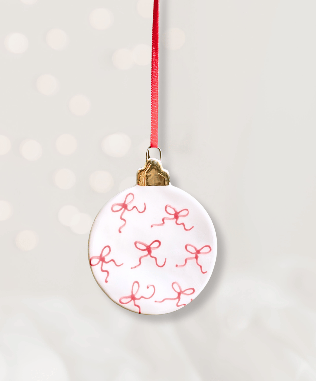 Ceramic Flat Bauble Ornament with Ribbon pattern