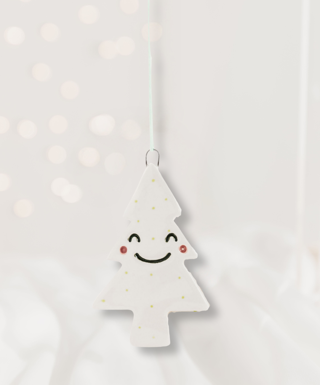 Ceramic Christmas Tree Ornament with Smiley Face