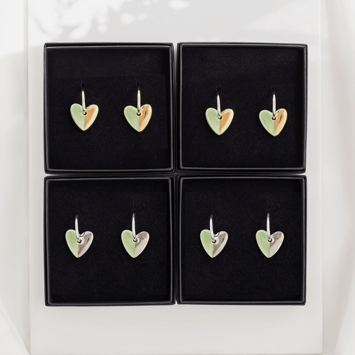 Light Green Ceramic Heart Charm with Huggie Hoops