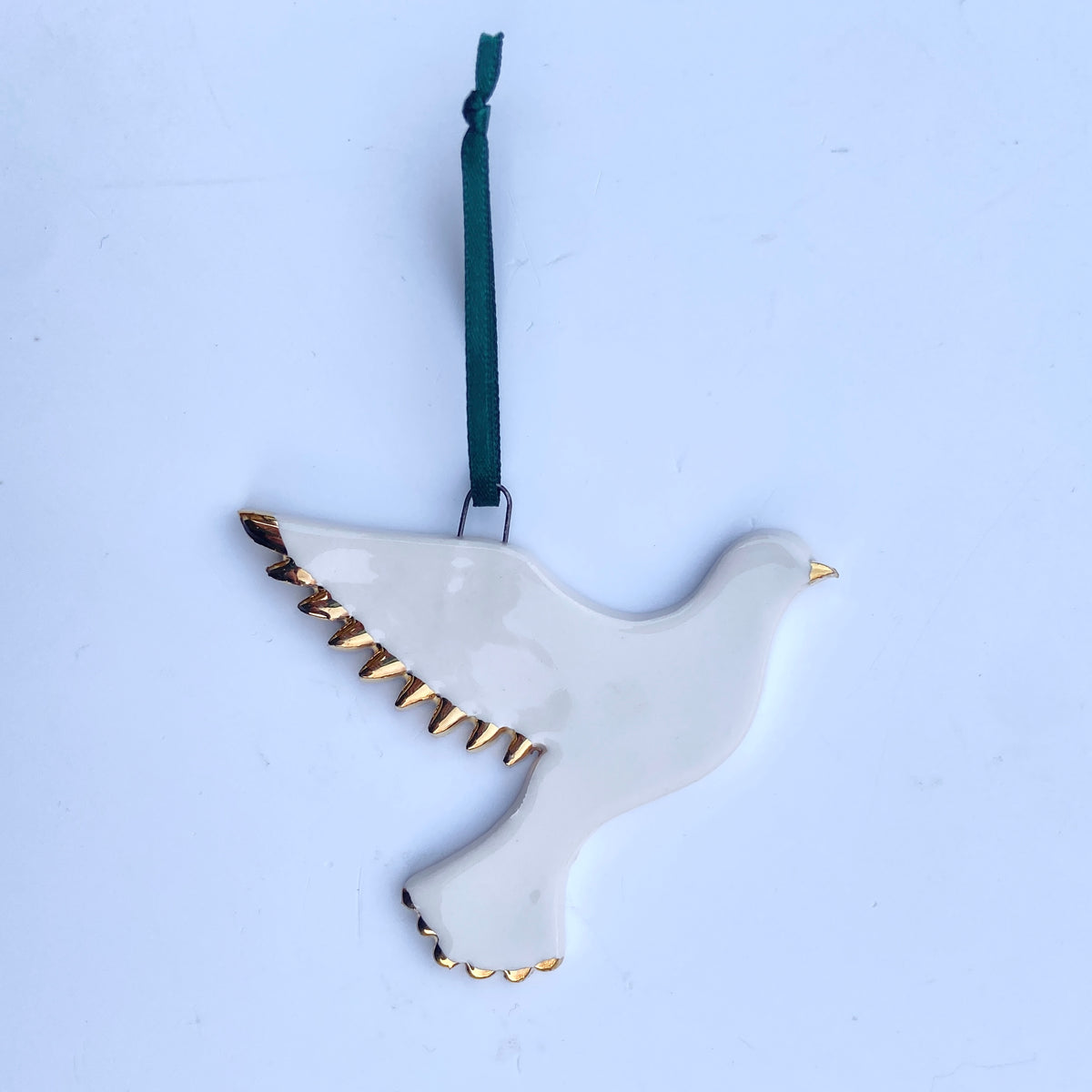 Ceramic White Dove Ornament with Gold Tips