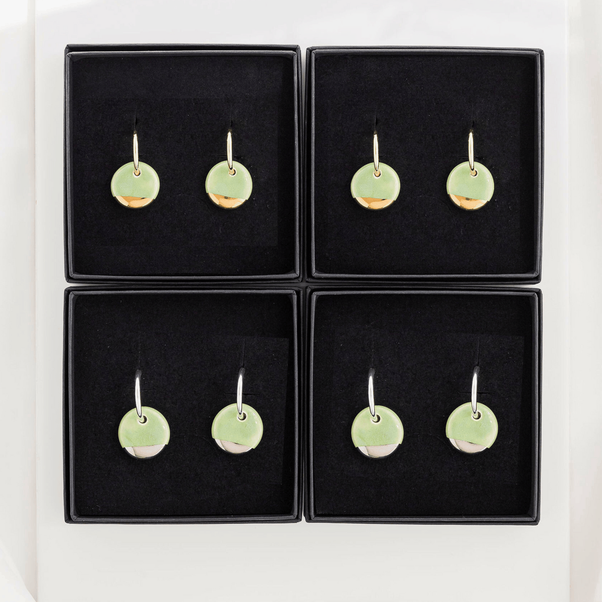 Light Green Mini Ceramic Circle Charm with Huggie Hoops