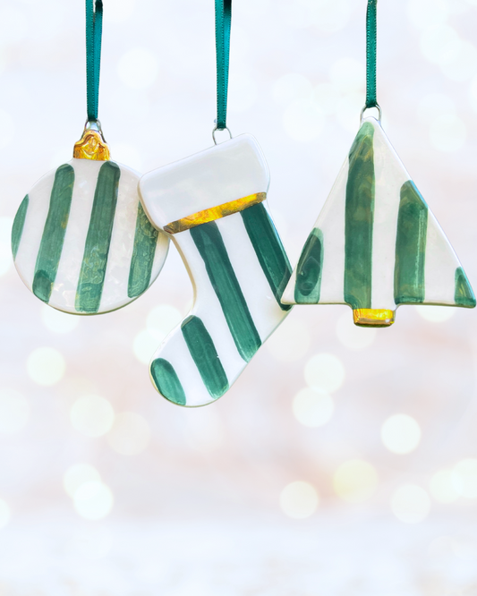 Set of 3 Stripe Christmas ornaments (Bauble, Tree & Stocking)