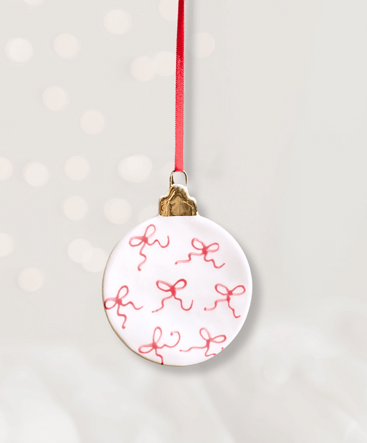 Ceramic Flat Bauble Ornament with Ribbon pattern
