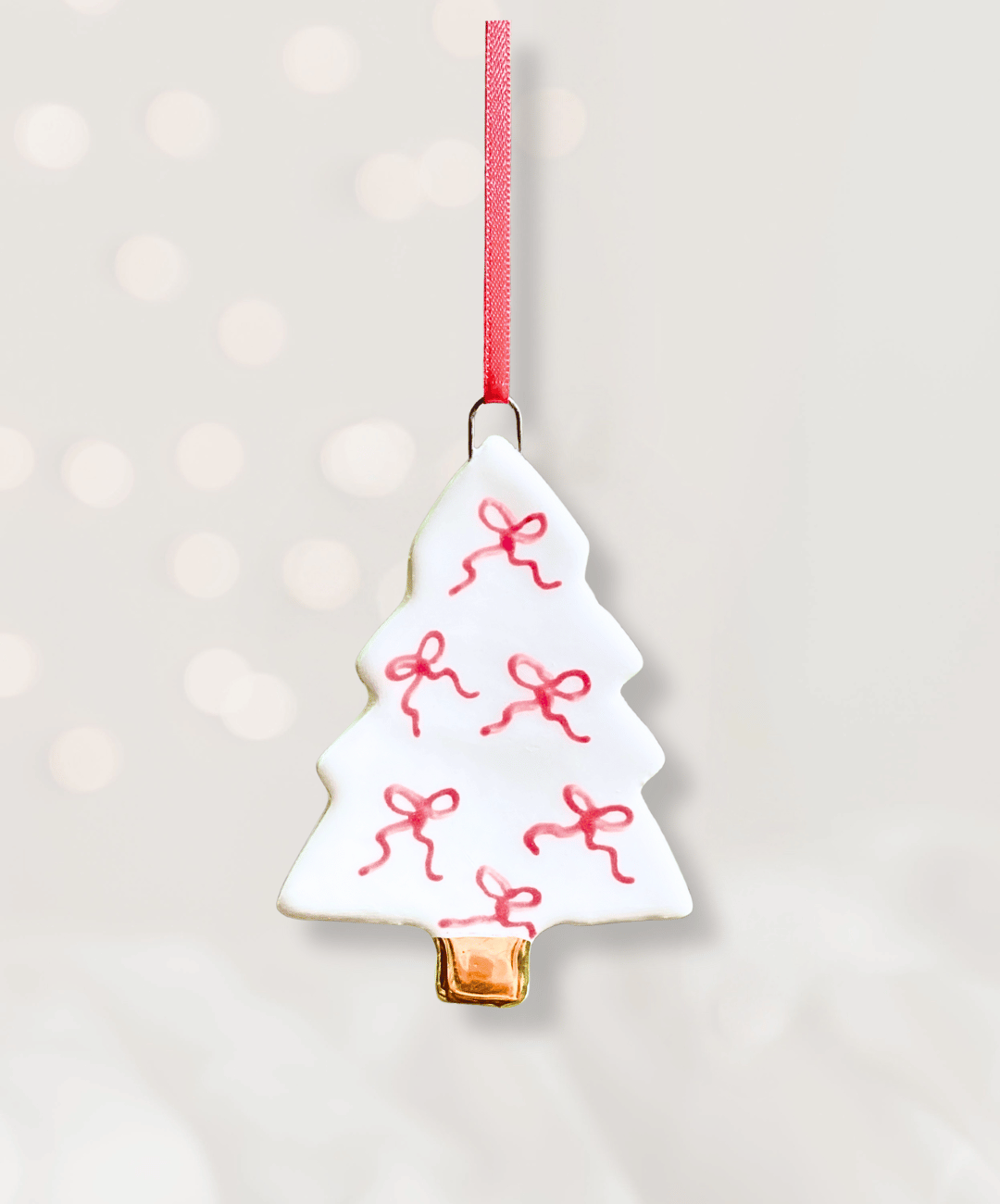 Ceramic Christmas Tree Ornament with Red Bow pattern