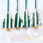 Set of 4 Christmas Tree Ornaments with Green Stripes with gold trunks
