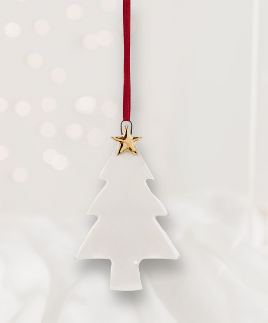 White Ceramic Christmas Tree Ornament with with Gold Star