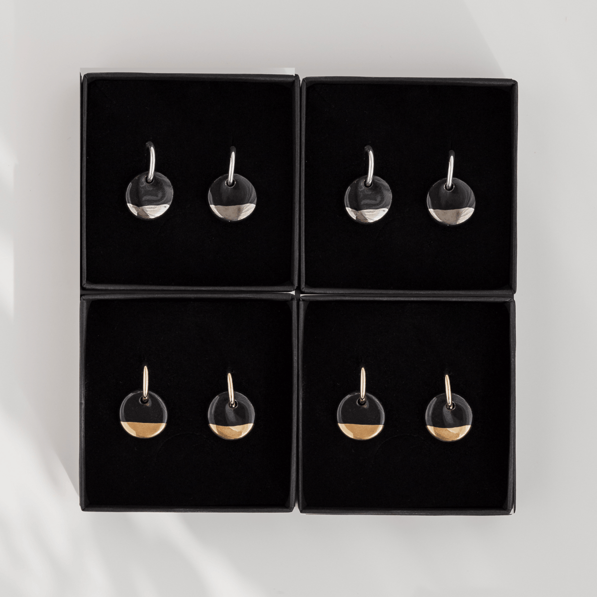 Black Mini Ceramic Circle Charm with Huggie Hoops