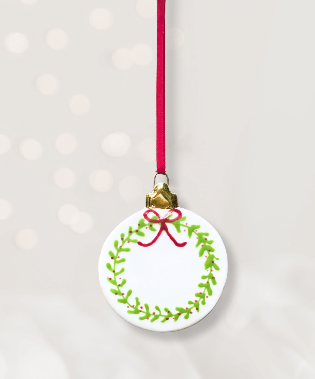 Ceramic Flat Bauble Ornament with Christmas Wreath