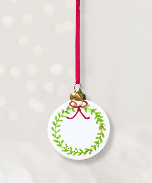 Ceramic Flat Bauble Ornament with Christmas Wreath