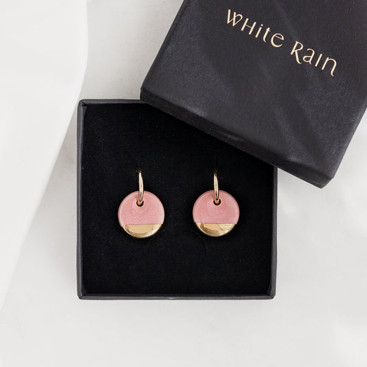 Pink Mini Ceramic Circle Charm with Huggie Hoops