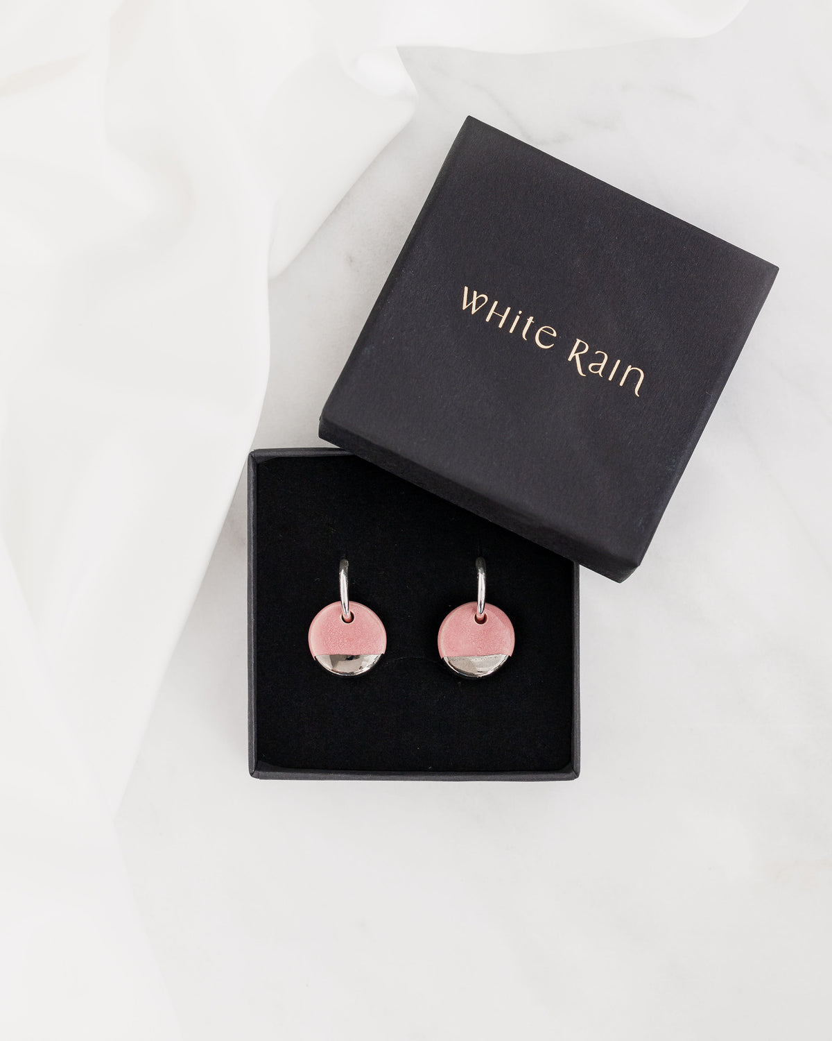 Pink Mini Ceramic Circle Charm with Huggie Hoops
