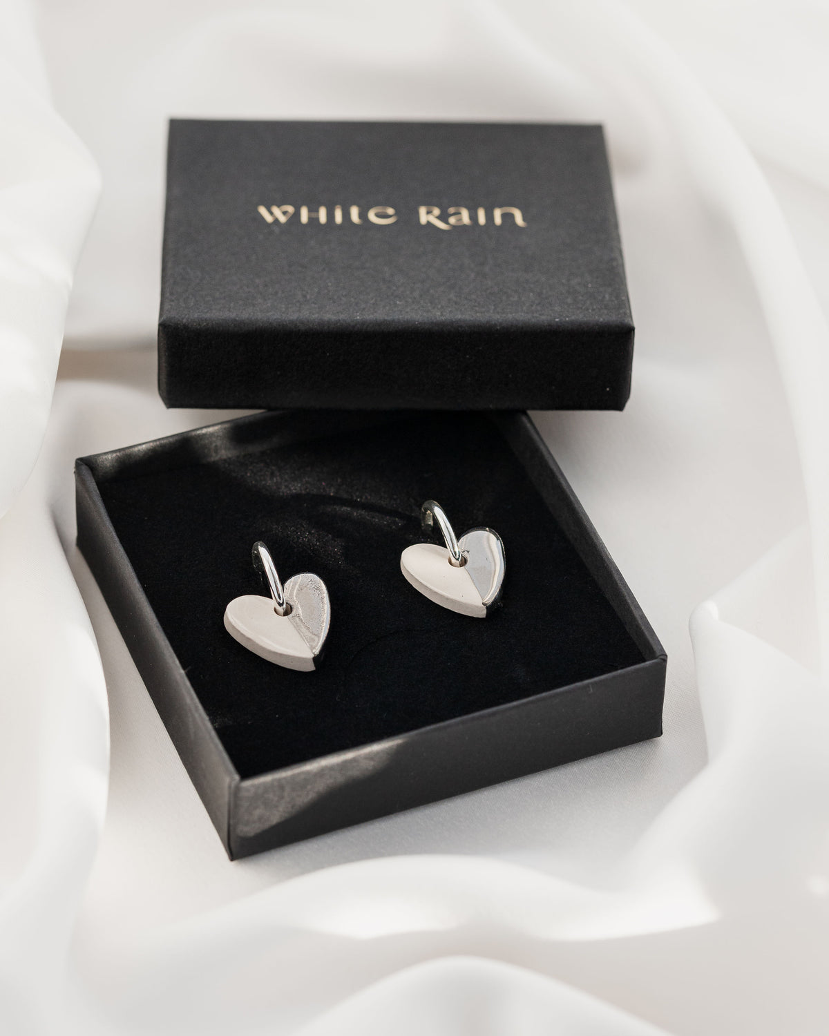 White Mini Ceramic Heart Charm with Huggie Hoops