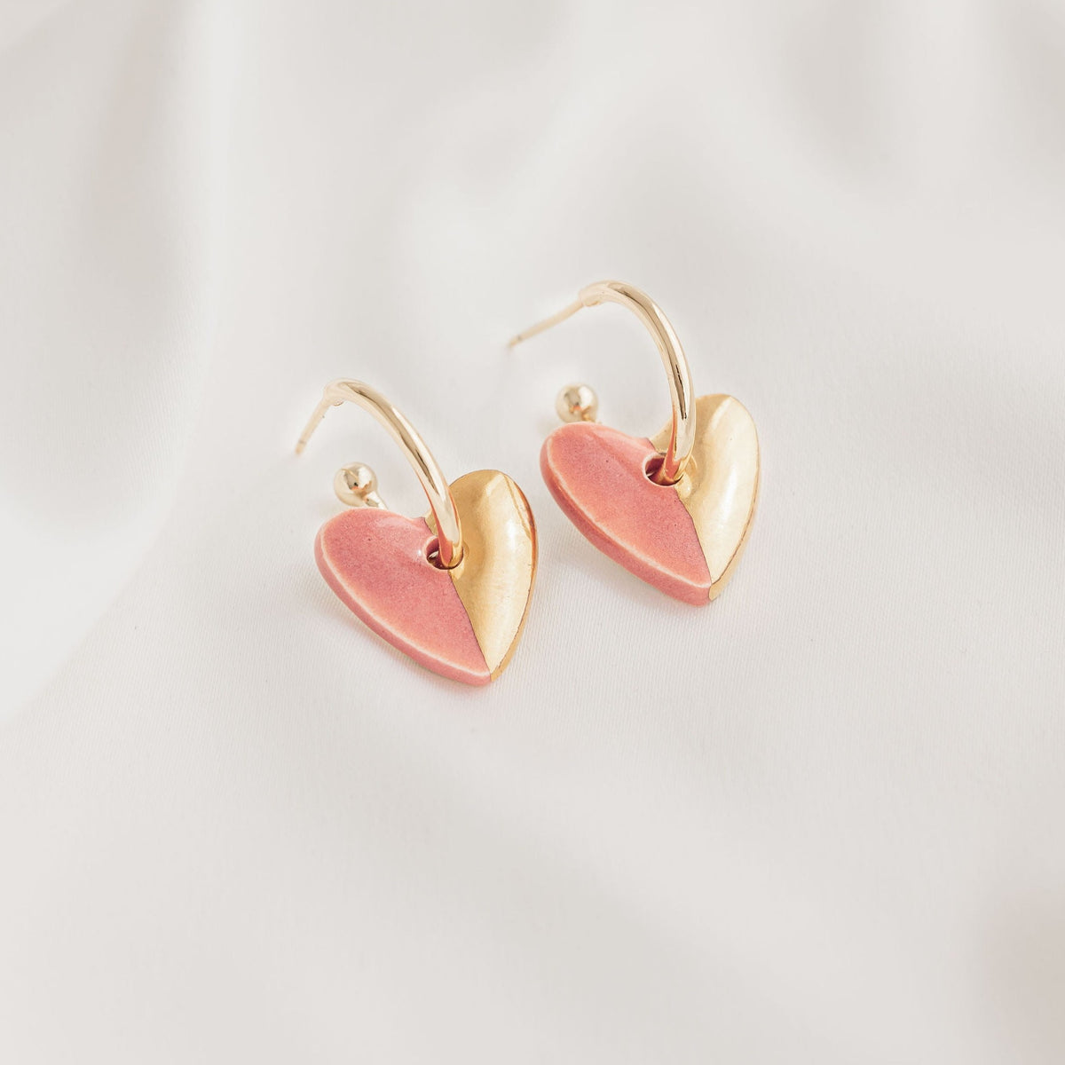 Pink  Mini Ceramic Heart Charm with Huggie Hoops
