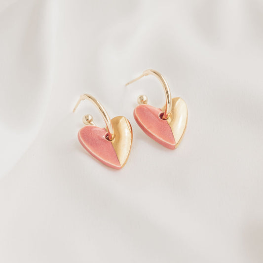 Pink  Mini Ceramic Heart Charm with Huggie Hoops