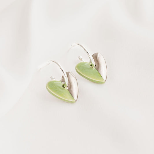 Light Green Ceramic Heart Charm with Huggie Hoops