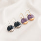 Navy Blue Mini Ceramic Circle Charm with Huggie Hoops