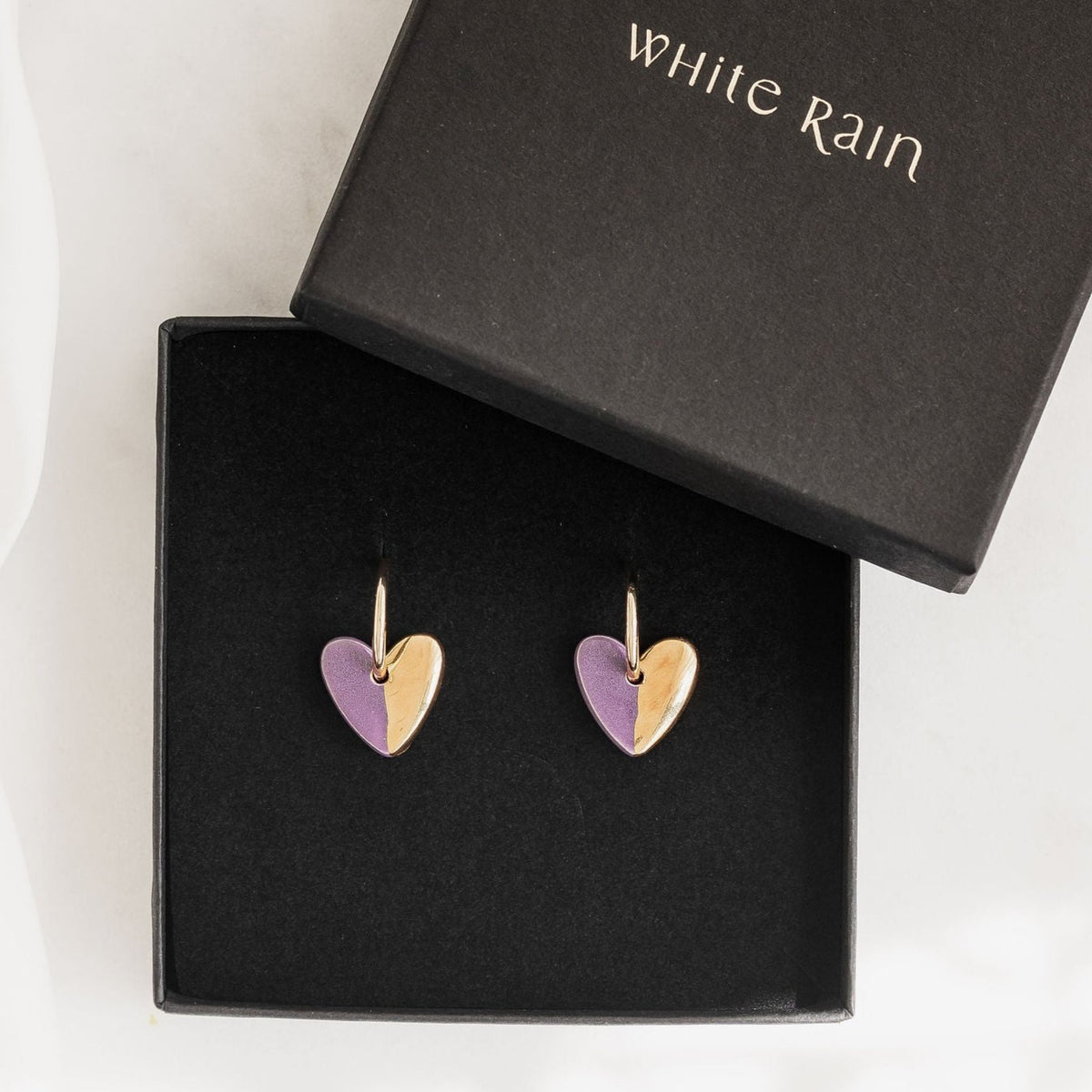 Purple Ceramic Heart Charm with Huggie Hoops
