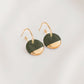 Dark Green Mini Ceramic Circle Charm with Huggie Hoops