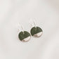 Dark Green Mini Ceramic Circle Charm with Huggie Hoops