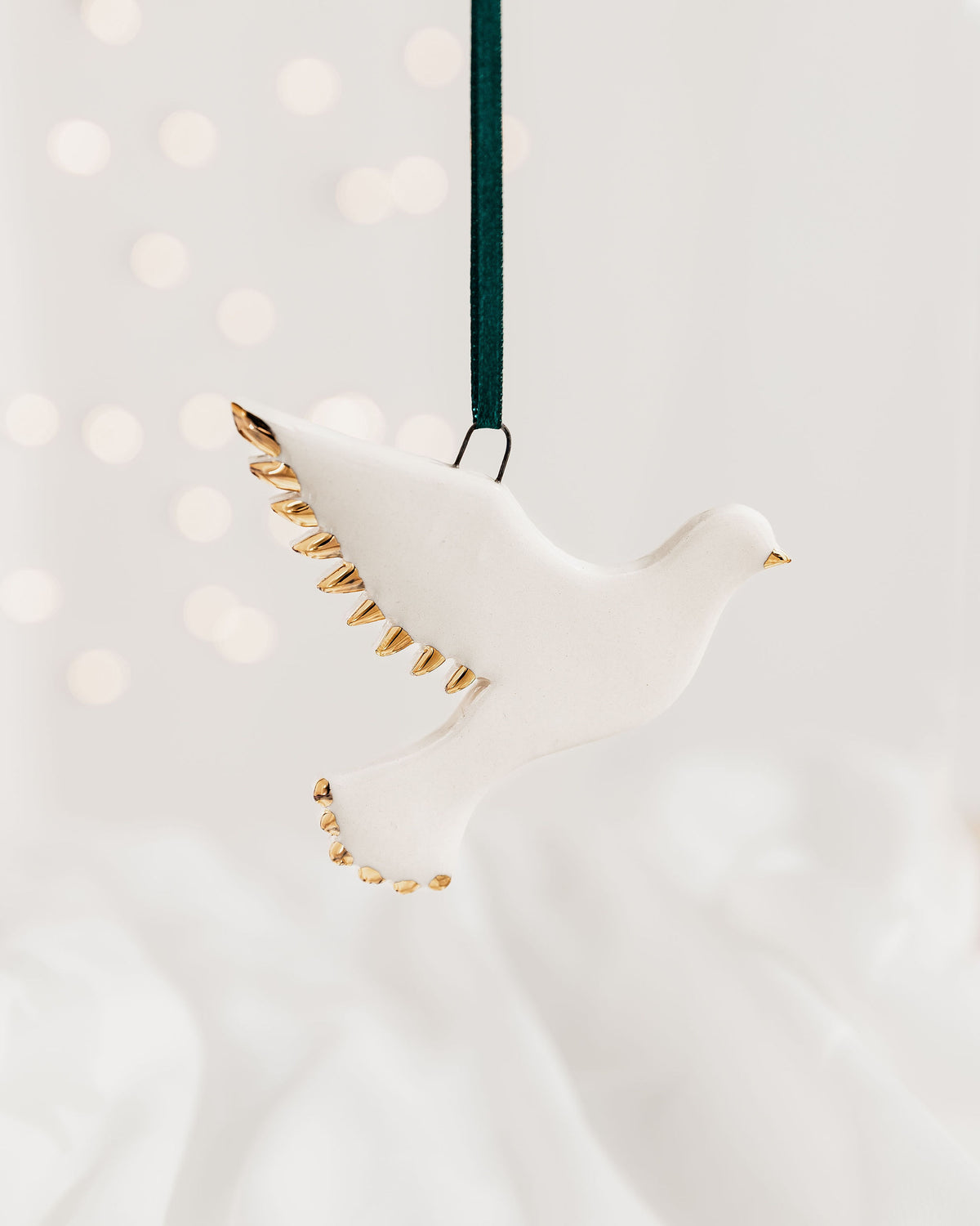 Ceramic White Dove Ornament with Gold Tips