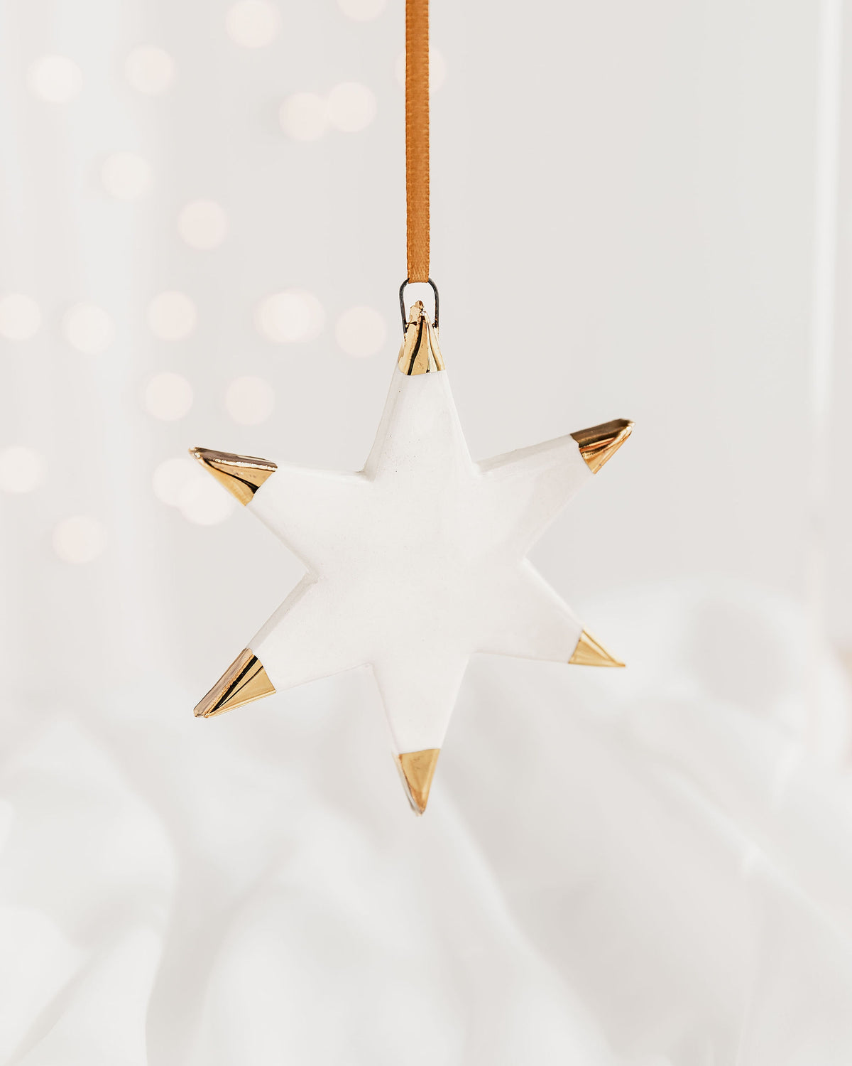 White Star Ceramic Ornament with Gold Tips