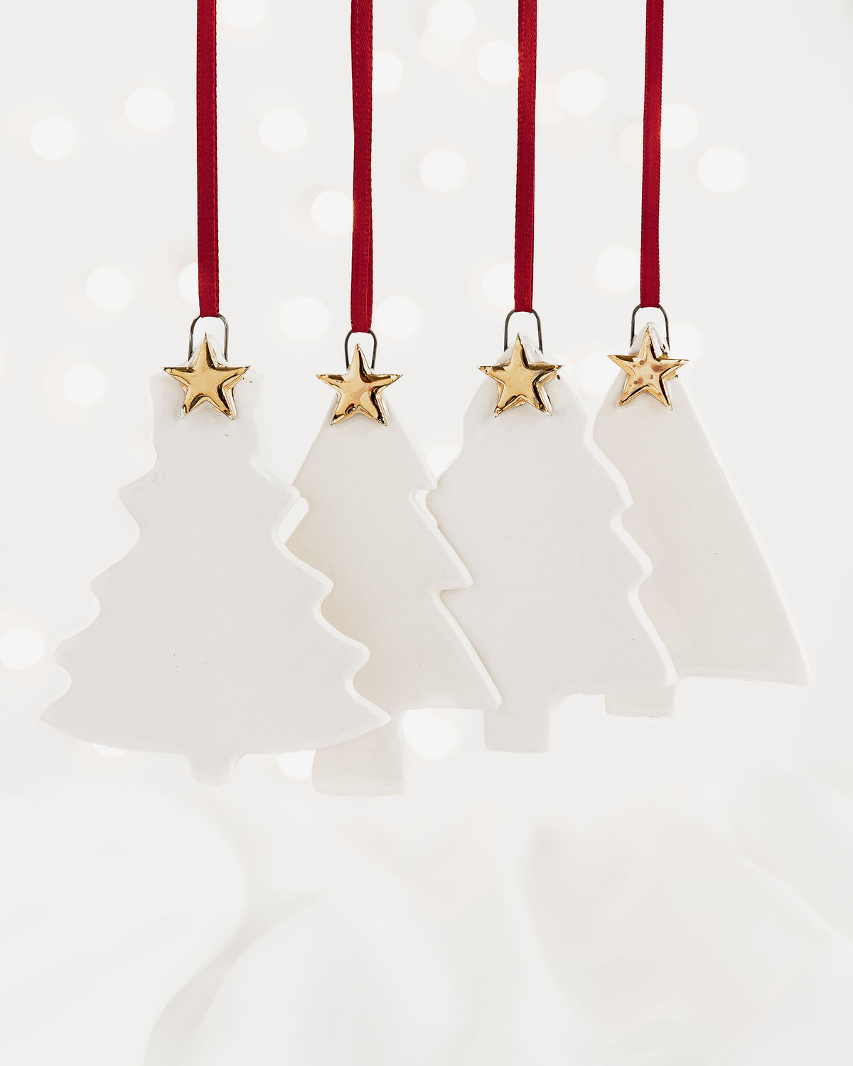 Set of 4 Christmas Tree Ornaments with Shiny Gold Stars