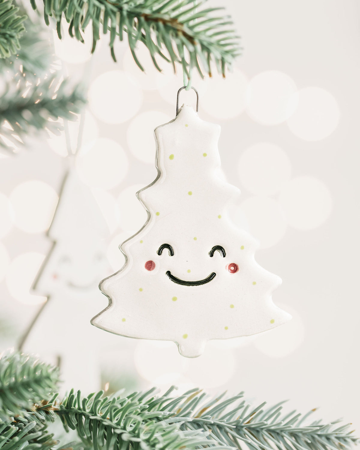 Set of 4 Christmas Tree Ornaments with Smiley Faces