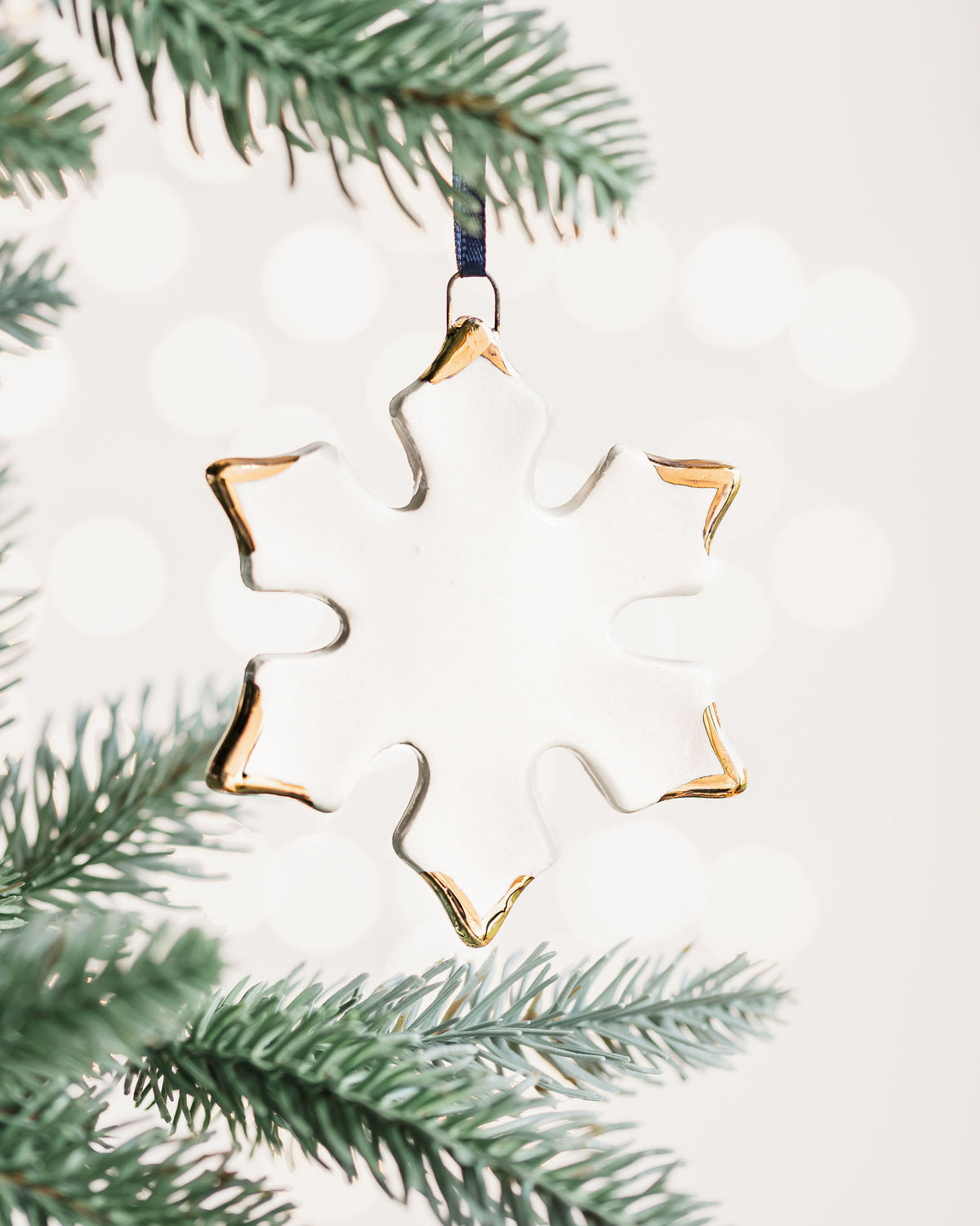 Ceramic White Snowflake Ornament with Gold Tips