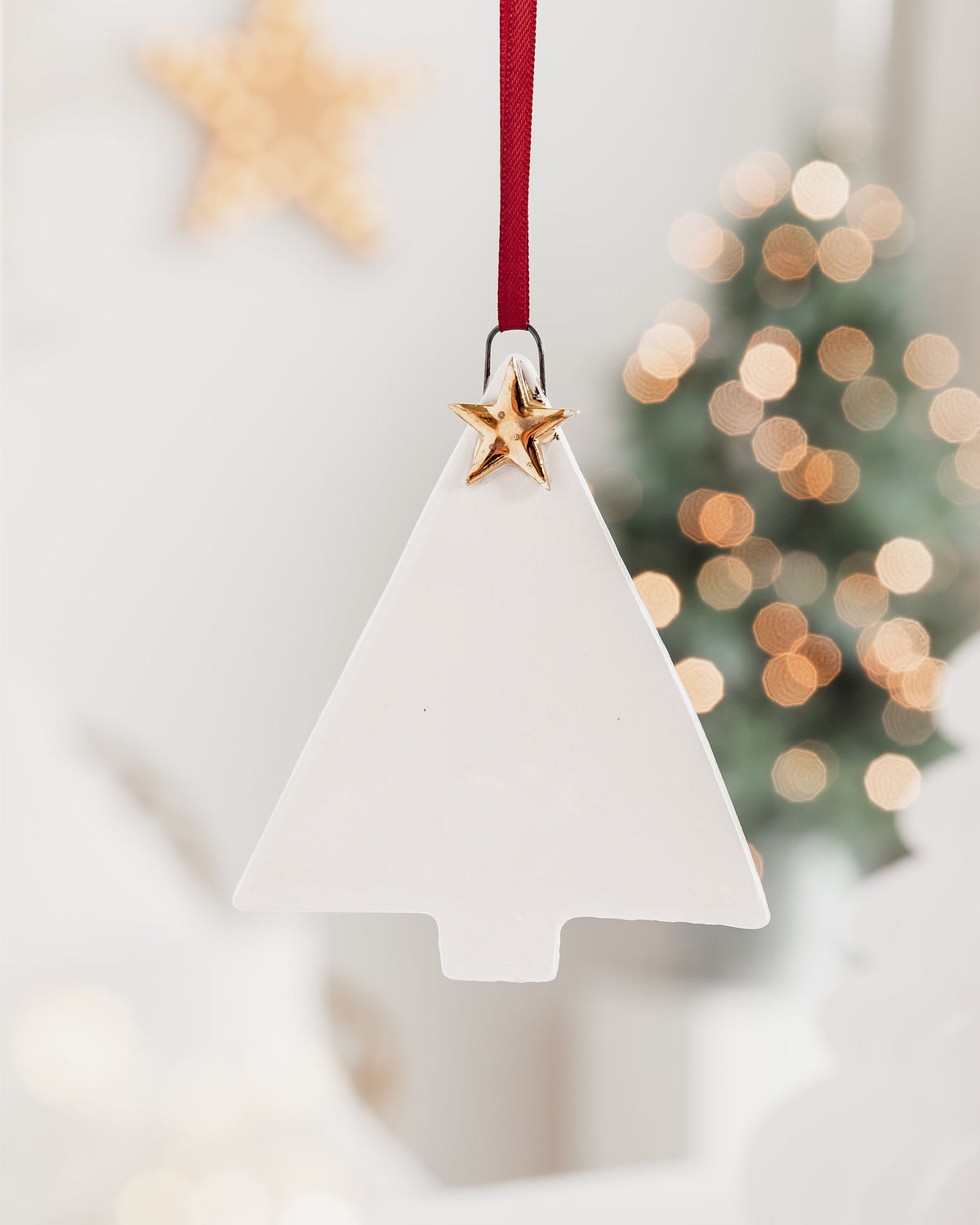 Set of 4 Christmas Tree Ornaments with Shiny Gold Stars