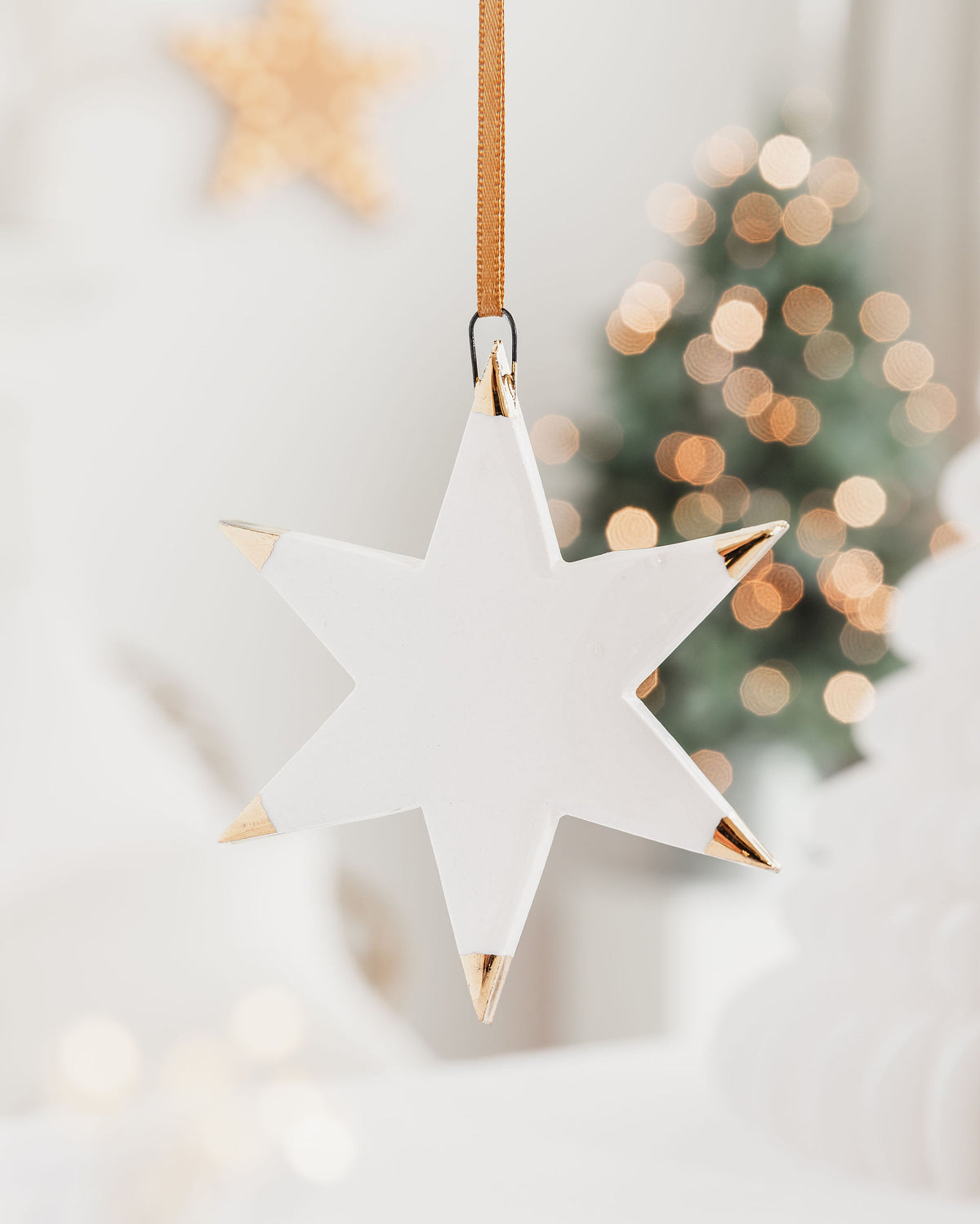 White Star Ceramic Ornament with Gold Tips