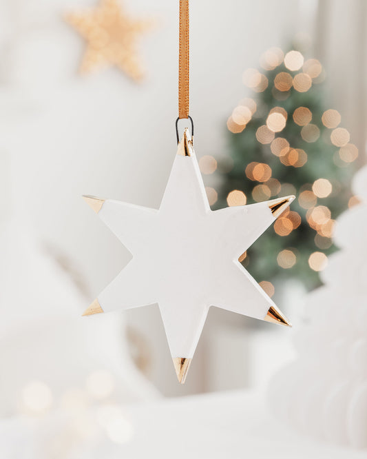 White Star Ceramic Ornament with Gold Tips