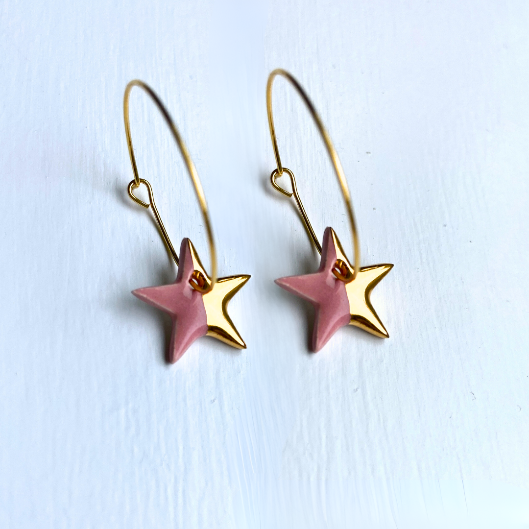 New Hoop Earrings with Pink Star Charms