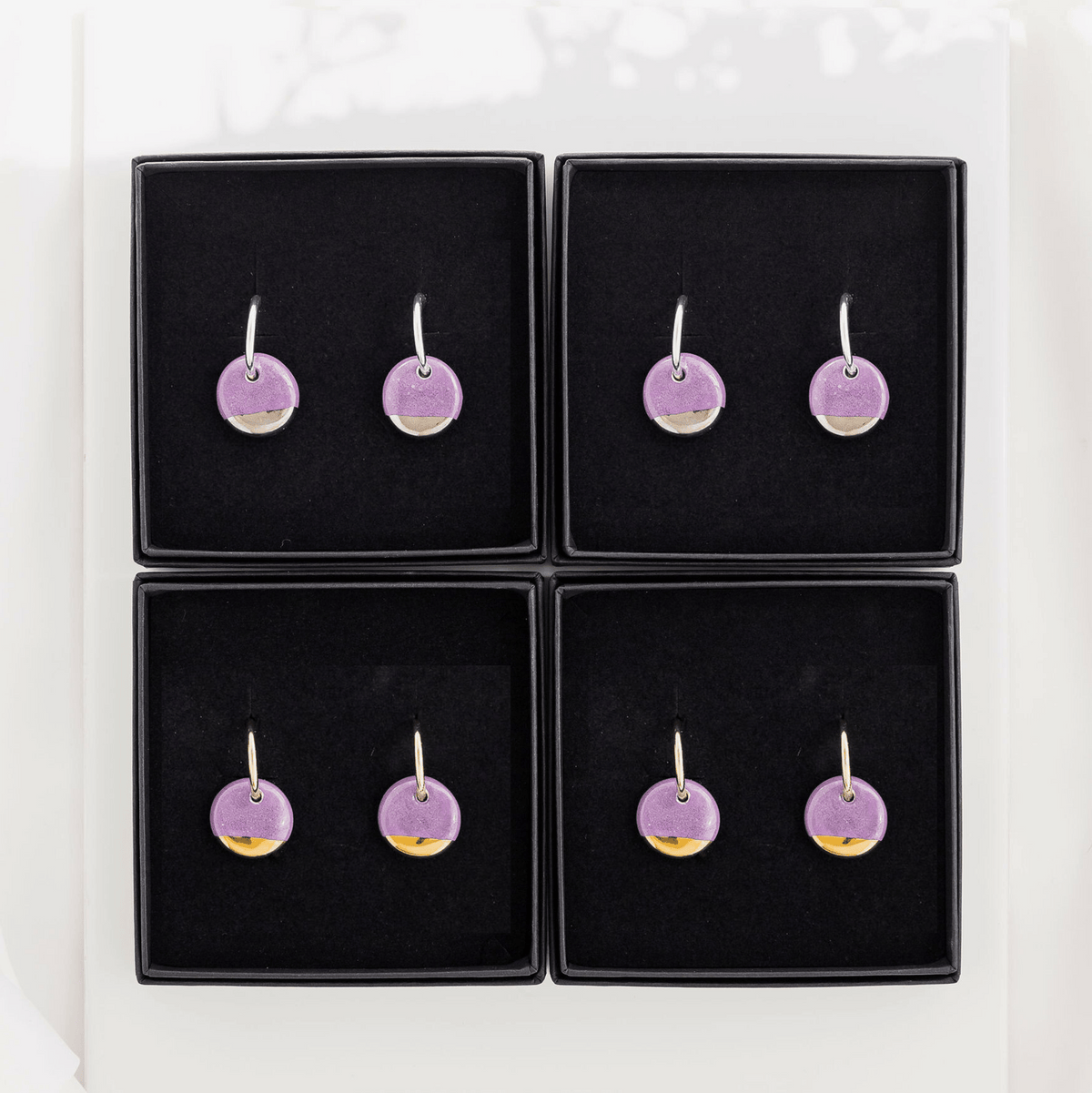Purple Mini Ceramic Circle Charm with Huggie Hoops