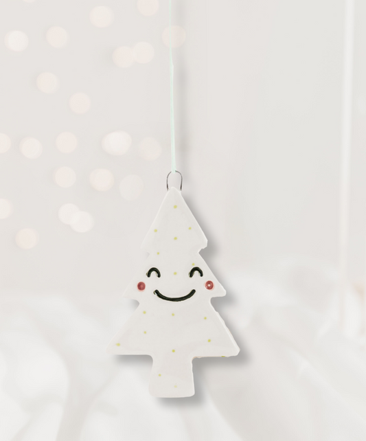 Ceramic Christmas Tree Ornament with Smiley Face