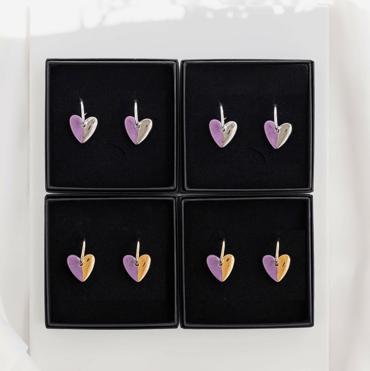 Purple Ceramic Heart Charm with Huggie Hoops
