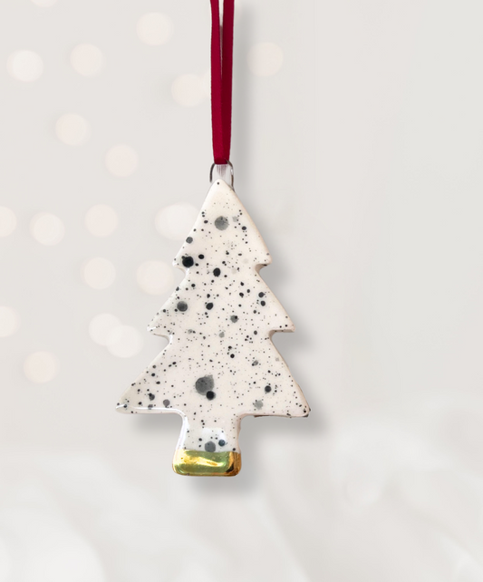 Ceramic Christmas Tree Ornament with Spotty Design
