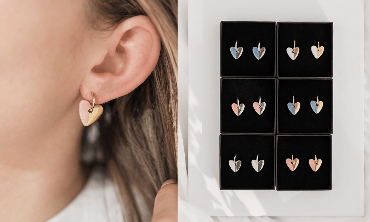 Light Blue Ceramic Heart Charm with Huggie Hoops