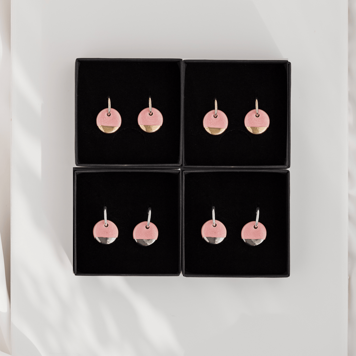 Pink Mini Ceramic Circle Charm with Huggie Hoops