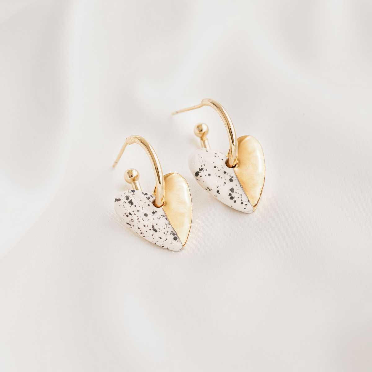 Spotty Heart Ceramic Charm with Huggie Hoops