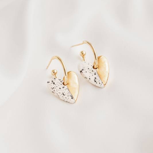 Spotty Heart Ceramic Charm with Huggie Hoops