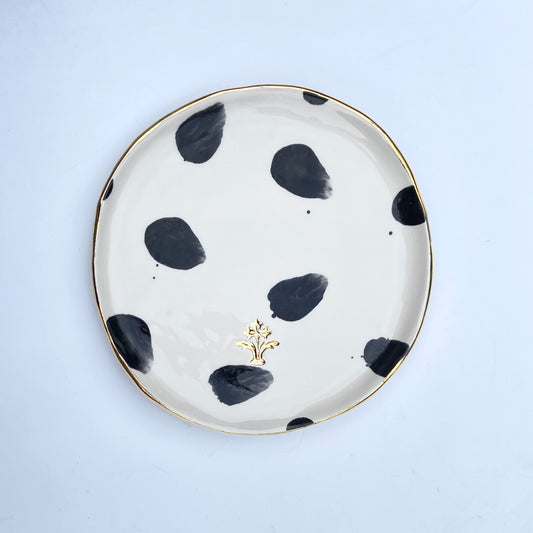 Side Plate with Black Spots and Gold Flower Motif Stamp