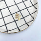 Side Plate with Checked Black Pattern and Gold Flower Motif Stamp