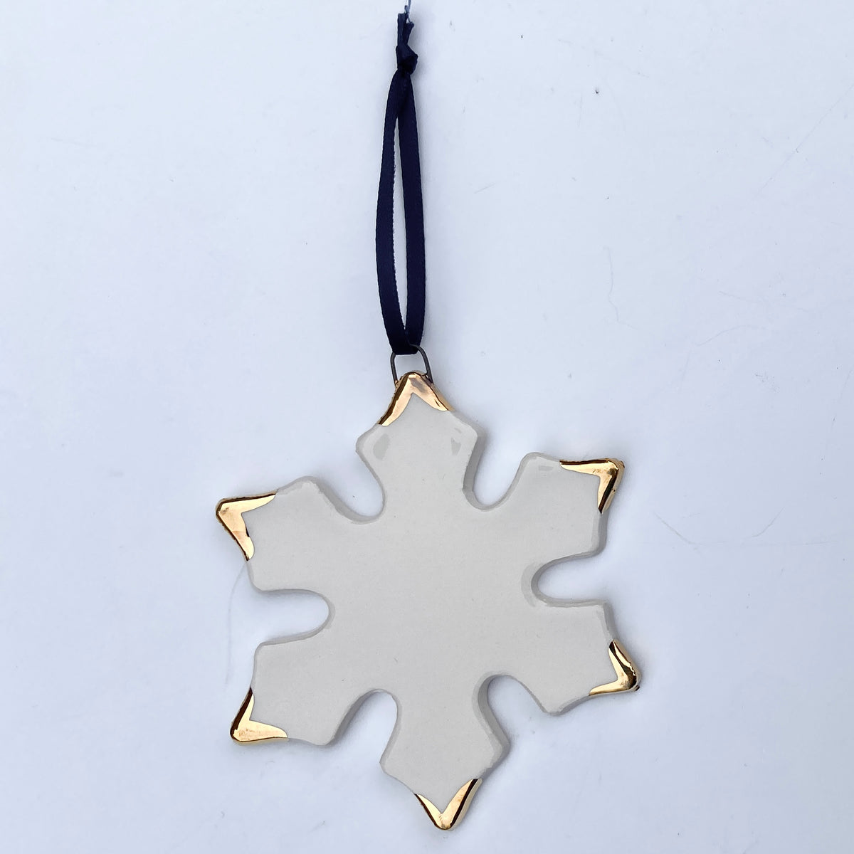 Ceramic White Snowflake Ornament with Gold Tips