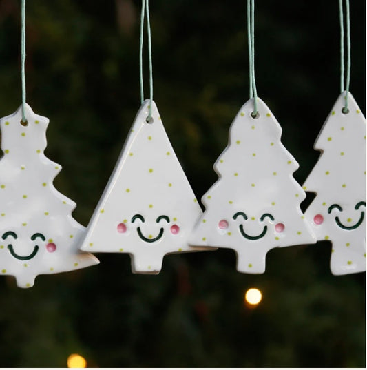 Set of 4 Christmas Tree Ornaments with Smiley Faces